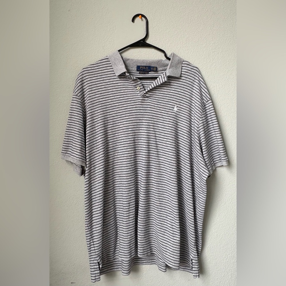 Polo Ralph Lauren Gray Striped Pima Soft Touch Short Sleeve Logo Polo Shirt XL